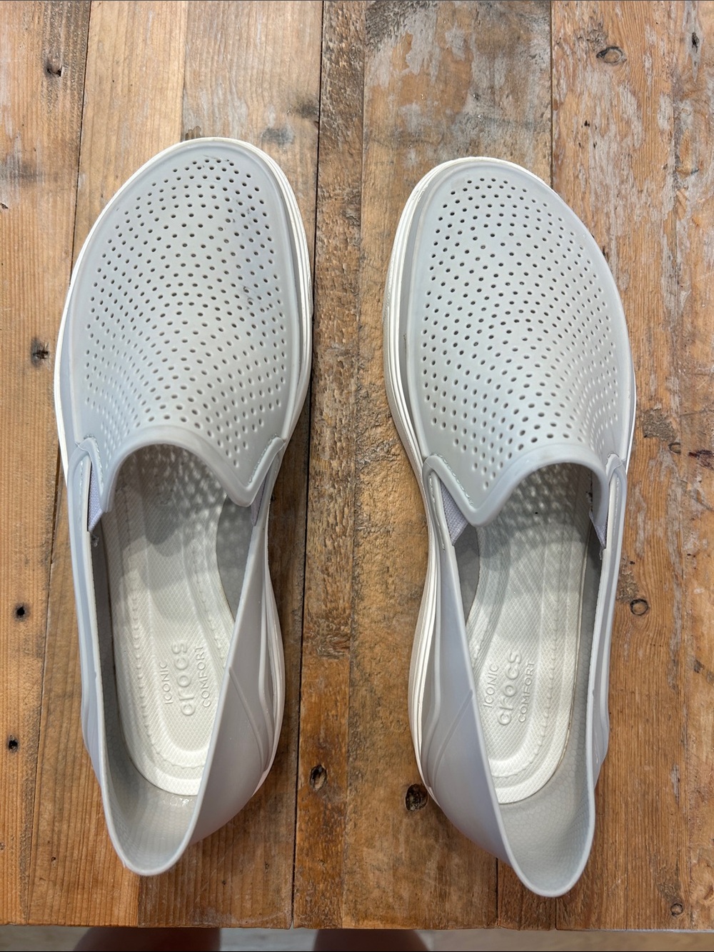CROCS Men's Perforated Slip-On Loafers in Light Gray  fits like a 9